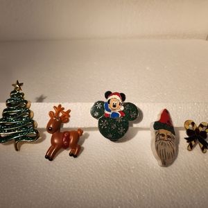 Holiday Pin 5 Lot - Mickey Mouse, Tree, Candy Cane, Reindeer